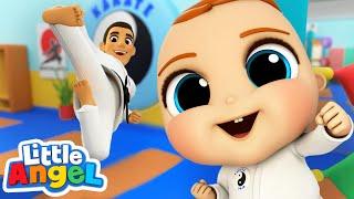 Hi-Ya! Karate Song | Playing Sports With Little Angel | Move and Learn | Kids Songs & Nursery Rhymes