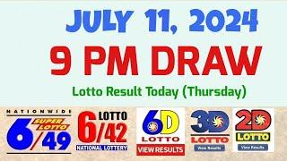 Lotto Result Today 9pm draw July 11, 2024 6/49 6/42 6D Swertres Ez2 PCSO#lotto