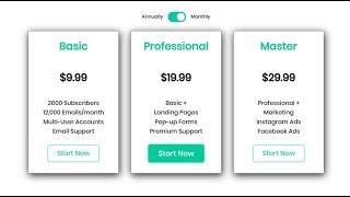 RESPONSIVE PRICING TABLE | PRICING CARDS | ANIMATION WITH HTML , CSS & JS | MONTHLY & ANNUALLY PRICE