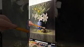 How to paint Lily Flowers Oil Painting Time Lapse #oilpainting  #flowerpainting #stilllifepainting