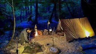 3 DAYS solo survival CAMPING; Catch and Cook, Primitive Fishing. Bushcraft Tarp Shelter