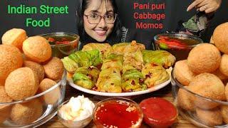 Eating Panipuri, Cabbage Momos | Big Bites | Asmr Eating | Mukbang | Fuchka Eating | Street Food