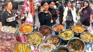 Most Popular Cambodian Street Food Review @ Food Market Tour In Cambodia, Fish & Vegetable Market