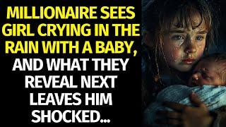 Millionaire sees girl crying in the rain with a baby, and what they reveal next leaves him shocked