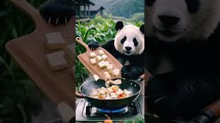 Panda is cooking to invite his friend the tiger to eat. #cutepanda #trashpanda #punkpanda