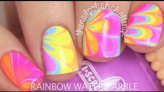 DIY Neon Rainbow Water Marble Nail Art