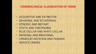 CRIMINOLOGICAL CLASSIFICATION OF CRIMES