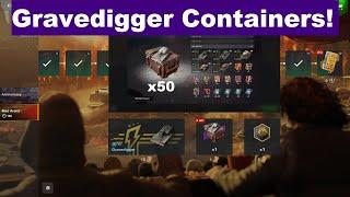 WoT Blitz MEGA Opening - 50 Gravedigger Containers - Hunt for Free SUPER TANKS Smasher, Annihilator!