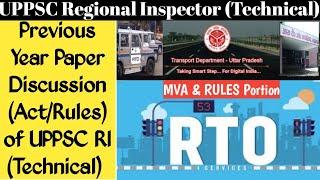 Previous Years Paper Discussion UPPSC Regional Inspector (Technical) I Ques on MVA-1988, CMVR-1989 I