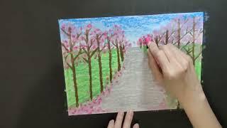 【童畫家族美術】- 美術繪畫｜蠟筆《櫻花盛開》