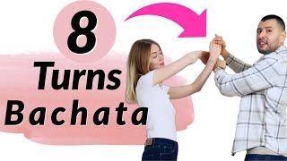 8 Bachata Turns For The Party! | Beginner Bachata Tutorial