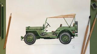 Рисуем военный джип Виллис | Draw a jeep car Willys