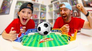 Father & Son PLAY TOY SOCCER GAME!  (Trick Shot Goals! )