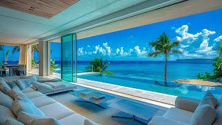 Morning Jazz And Ocean Sound For Relaxation - Smooth Jazz Music In A Luxury Beachfront Living Room