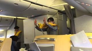 Cute Korean/Japanese flight attendants explain emergency procedures