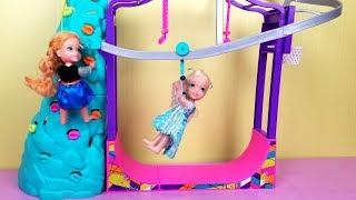 Indoor Play Place ! Elsa and Anna toddlers - zip line - foam pit - Barbie - playdate