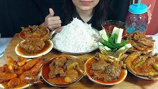 Massive Spicy Food N-vlogs( Eating Handi  4 Plate Duck +Chicken Kurma+Prawn Malai Curry+Sorsh Pabda)