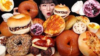 쫄깃촉촉 베이글 크림치즈 파티! 베이글 11가지 크림치즈 8가지 빵 먹방 Bagel Party! Bagel With Cream Cheese MuKBang ASMR