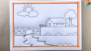 Landscape Drawing with Painting  Scenery Paint Bangla Voice Tutorial