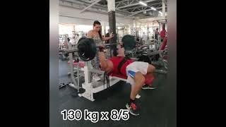 Bench press. Alexei Mustafin. 130 kg.