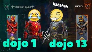 Haha !! Dojo 1 vs dojo 13  Testing Damage of level 13 hero on level 1  || Shadow Fight 4 Arena