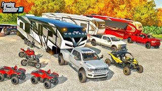 MILLIONAIRE REDNECK CAMPING & ATV RIDING! (45FT TOY-HAULER & DIESEL TRUCKS) | FARMING SIMULATOR 22