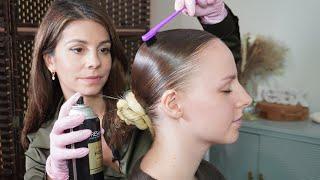 ASMR Ballroom Hairstyle Tutorial, Slicked Back & Hair Twists | Hair Spray, ASMR Hairplay