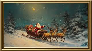 Vintage Christmas Greeting Card Santa Claus Painting | Gold Frame TV Art | Art Screensaver for TV 2h