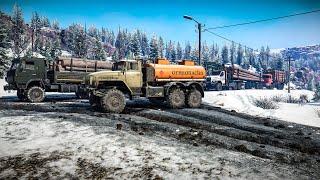 Добрались до Имандры, везем бревна на наших лесовозах