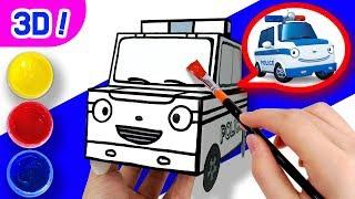 3D Coloring Police Car Pat l Coloring Tutorial l Tayo Paper Craft l Tayo the Little Bus