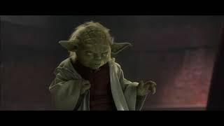 Every time lightsabers Touch, Yoda screaches