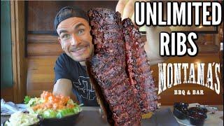 ALL YOU CAN EAT RIBS DESTROYED BY PRO EATER | Trying to NOT Get Kicked Out | MONTANA'S BBQ & BAR