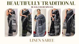 Black Edition | Art Linen Saree with digital printed work | F581 | Online Saree Shopping