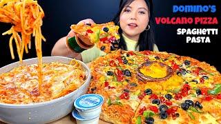 ASMR EATING DOMINO’S VOLCANO PIZZA | RED SAUCE SPAGHETTI PASTA | PIZZA | MUKBANG