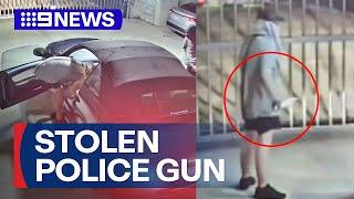 Two arrested after gun, ammunition stolen from unmarked police car | 9 News Australia