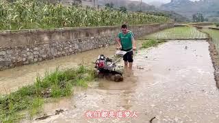 3.4HP MINI DIESEL POWER TILLER WORK IN PADDY FIELD