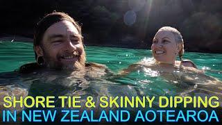 Shore Tying and Skinny Dipping in New Zealand at D'Urville Island in the Marlborough Sounds