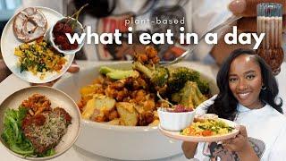 plant based what I eat in a day | tofu scramble, buddha bowl, eggplant parmesan | sweet greens vegan