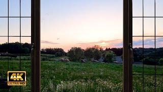 4K Countryside Evening Ambience Window view with Nature Sounds -  Relaxing, Calming, Sunset