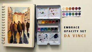 Denise's Embrace Opacity Watercolor set by Da Vinci: my review with swatches and impro sketches.