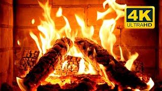 Fireplace at Night 4K  Cozy Fireplace (10 HOURS). Fireplace video with Burning Logs & Fire Sounds