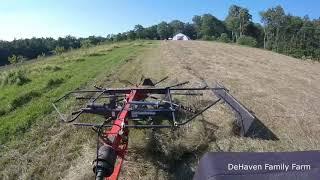 Raking Hay- KUBOTA rotary rake!