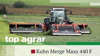 top agrar Praxistest | Frontbandschwader Kuhn MergeMaxx 440 F im Grünlandschnitt