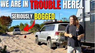 Towing 3.3t caravan CRAZY SOFT SAND & Big recovery! 4x4 offroad beach driving Kinkuna Beach