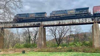 2 Giant Curved Trestles, 2 CSX Trains Cross Bridge Over Weird Road, CSX Train With DPU In The Sky!