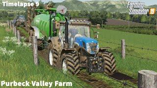 Spreading Slurry, Plowing With Two New Holland T7 270, Liming│Purbeck Valley│FS 19│Timelapse 9
