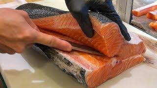 Salmon Cutting Skills 鮭魚切割技能 - How to Cut a Salmon for Sashimi