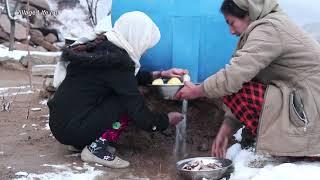 Rural life in cave Cooking kadeed on a cold winter day in the style of a third world village #viral