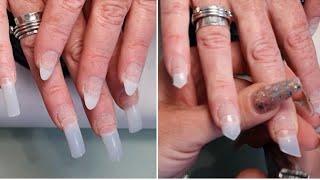 Salon Nails. How to apply nail tips for almond shape.