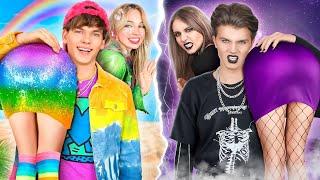 Goth Couple Vs Rainbow Couple at Vacation! Girlfriends Vs Boyfriends